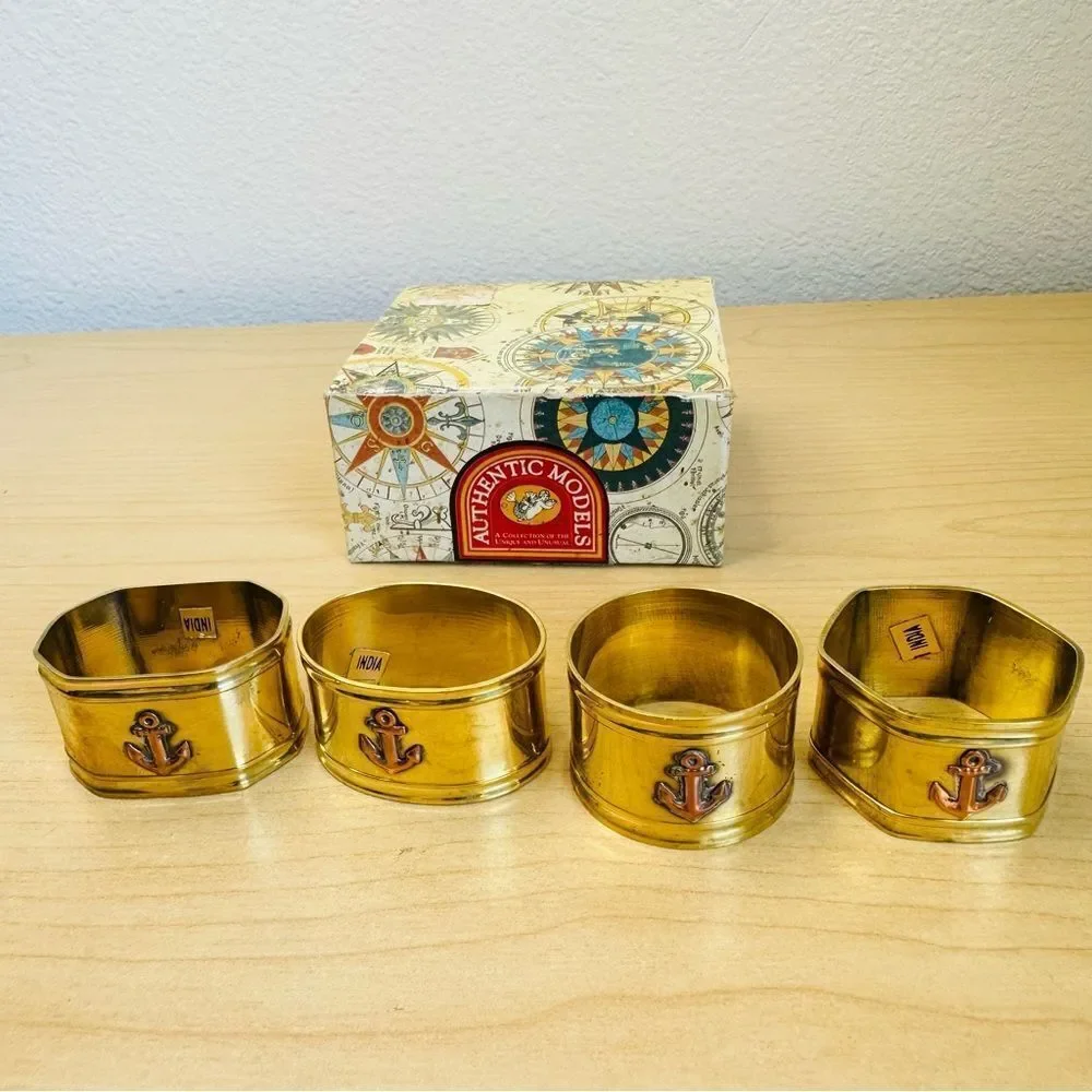 Brass Nautical Napkin Holders Vintage Anchor Set‎ of 4